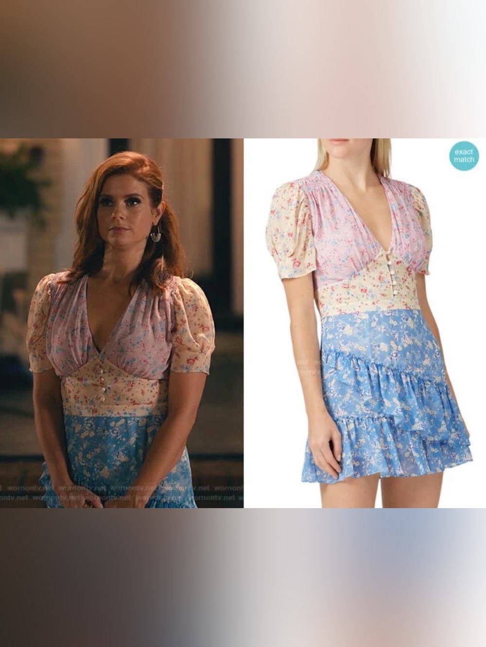 Shabby Chic Pink and Blue Floral Short Dress